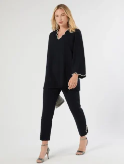 Tunica in cady con ricamo - BLU NOTTE