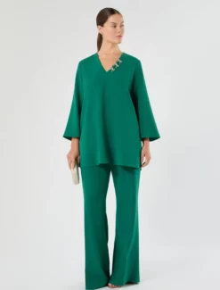 Tunica in cady con ricamo - VERDE SMERALDO