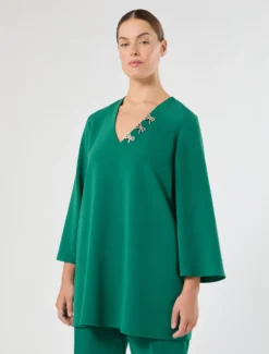 Tunica in cady con ricamo - VERDE SMERALDO