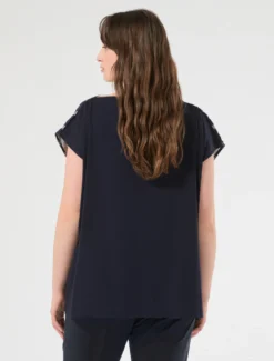 Tunica in raso stampato e jersey - BLU MARINO